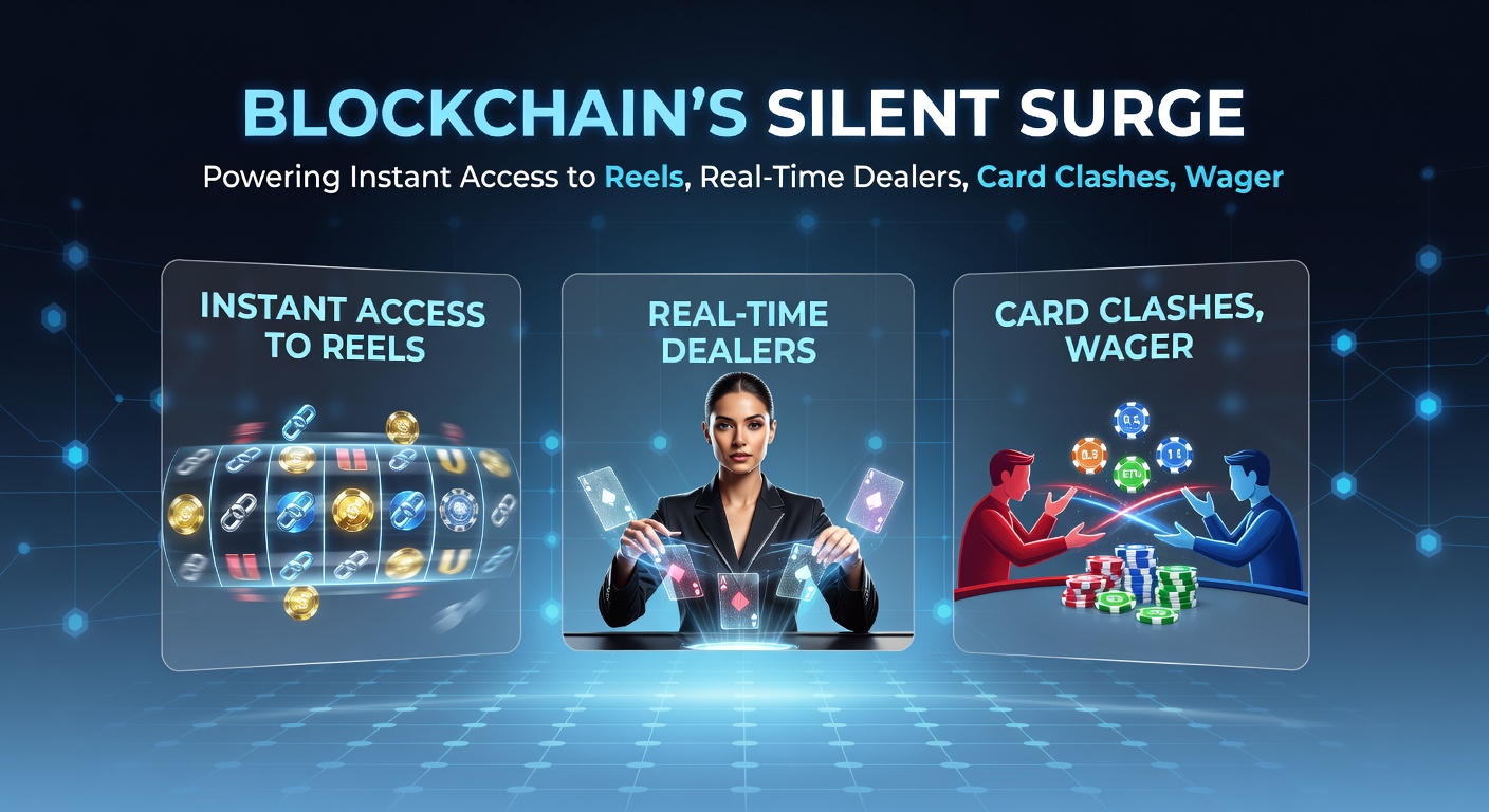 Dynamic graphic of blockchain transactions lighting up pathways to live dealers, sports bets, and VIP rewards in a futuristic casino interface