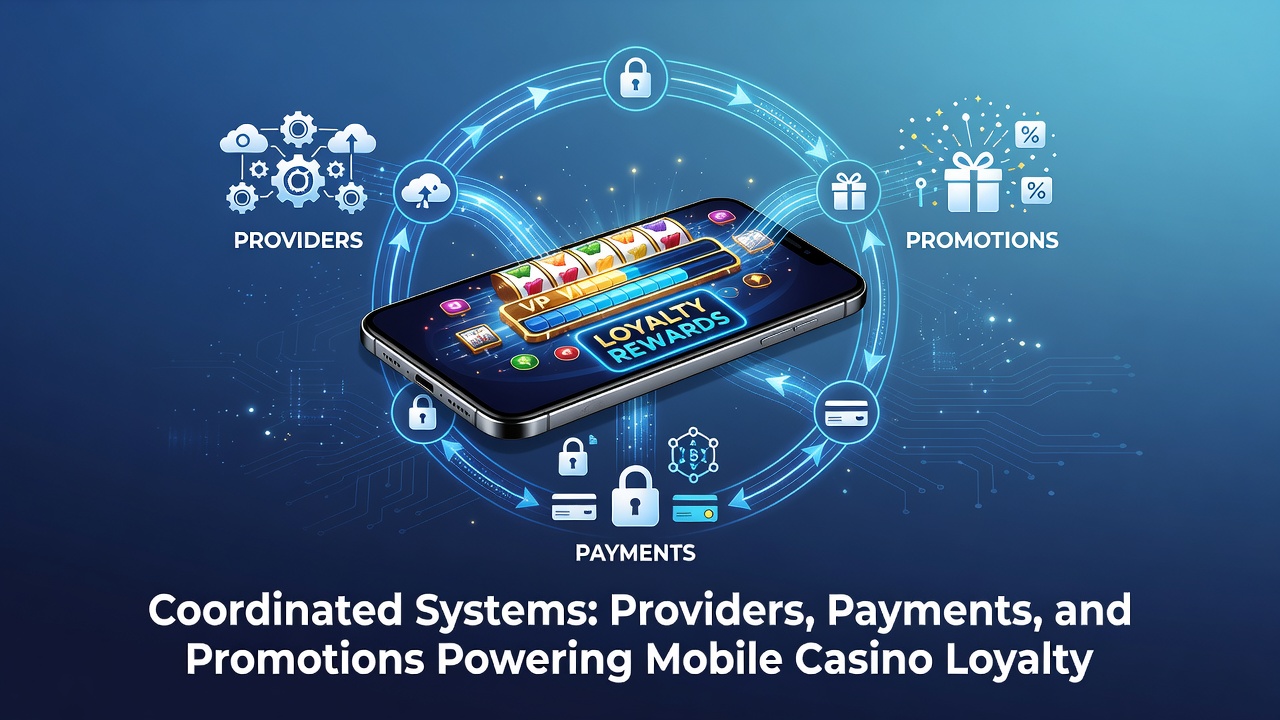 Mobile casino interface showing coordinated game providers, payment options, and active promotions on a smartphone screen