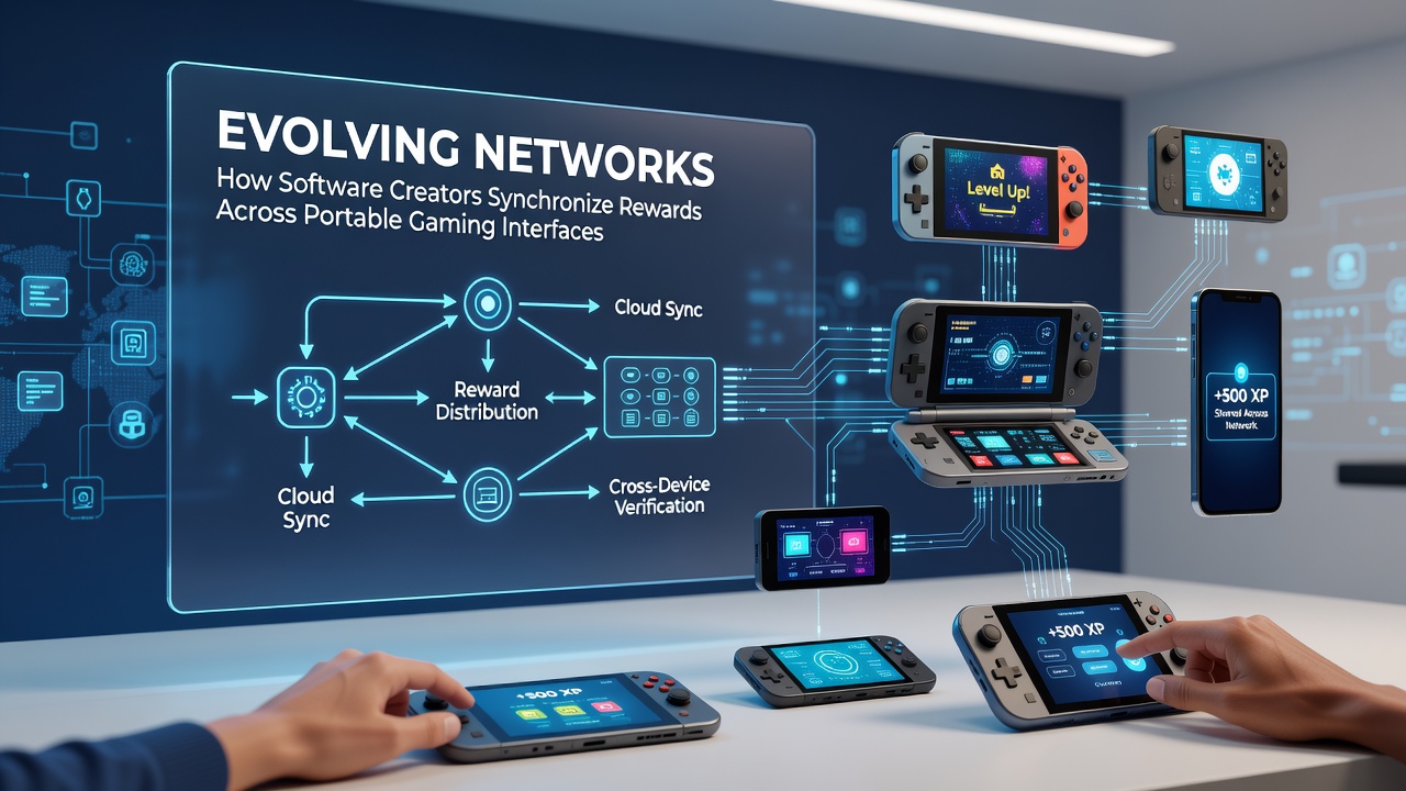 Mobile device screens displaying synchronized reward dashboards across different gaming applications
