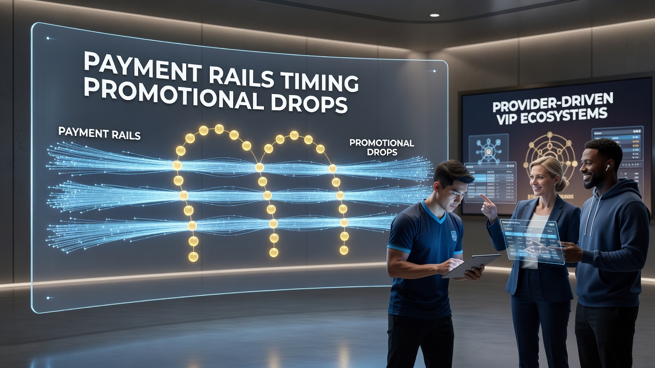 Diagram showing payment rail timelines aligned with promotional drop schedules in sports betting VIP programs