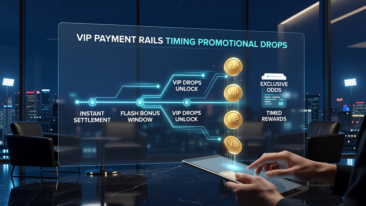 Infographic illustrating VIP tier benefits synchronized with various payment processing speeds for sports betting promotions