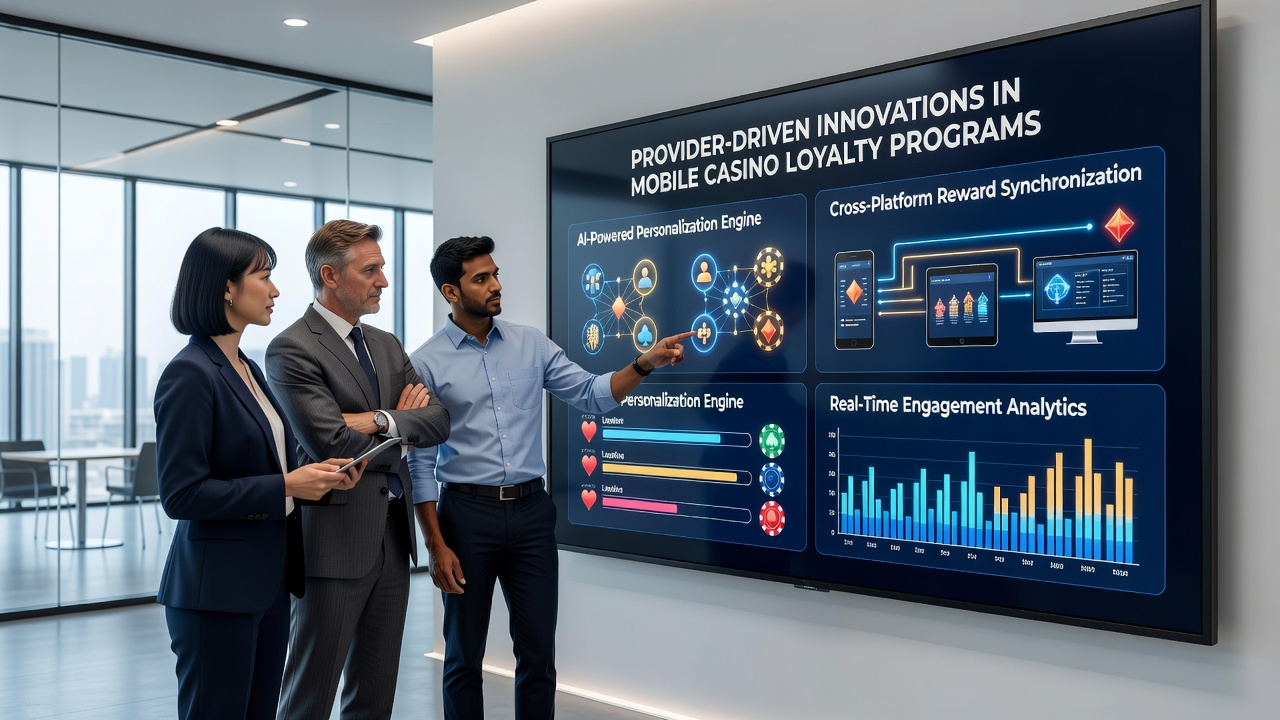 Loyalty program dashboard on mobile device displaying real-time points, tier progress, and provider-synced rewards across game categories