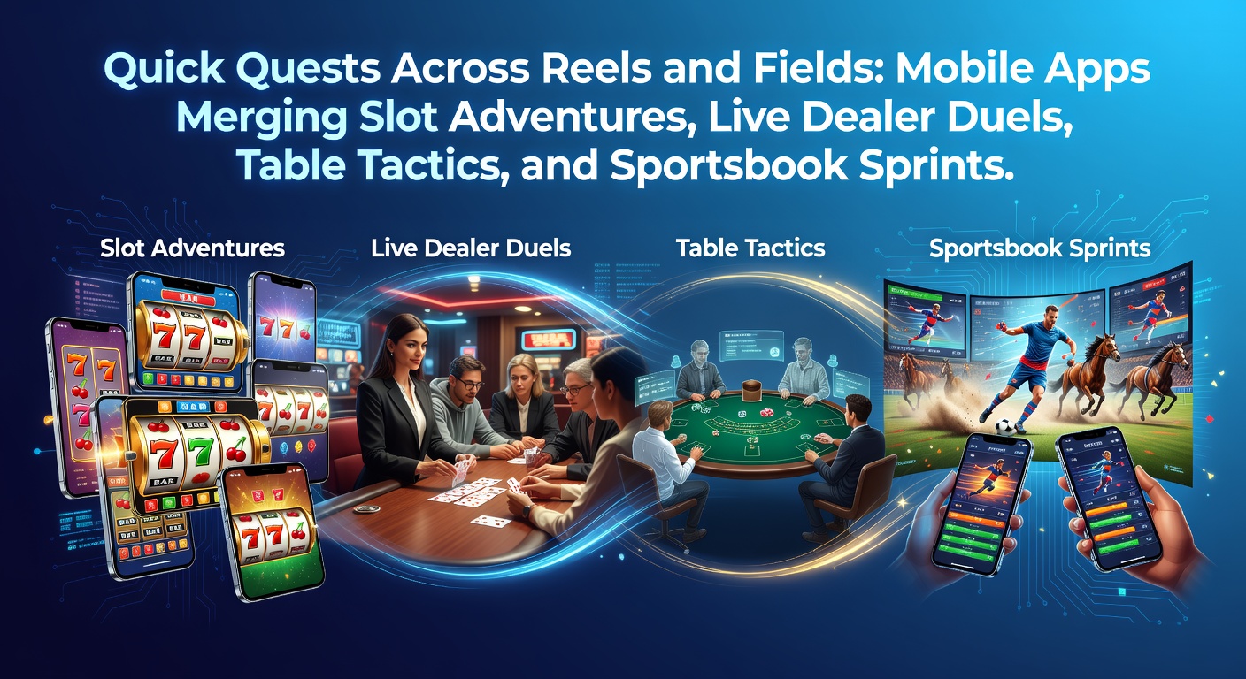 Smartphone screen displaying a mobile app interface with slots, live dealer table, blackjack game, and sports betting odds side by side
