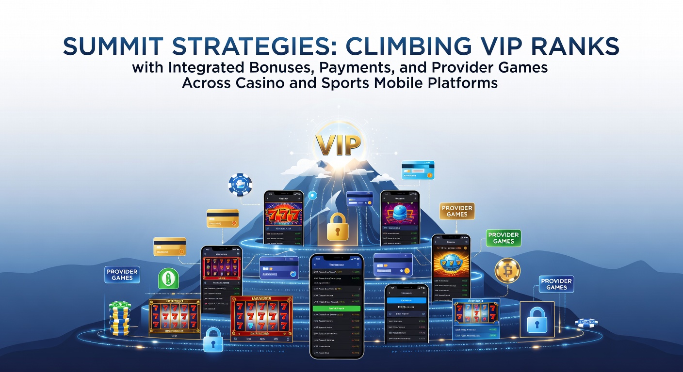 Mobile screen displaying VIP ladder with casino slots, sports bets, and bonus icons glowing in a dynamic summit climb graphic