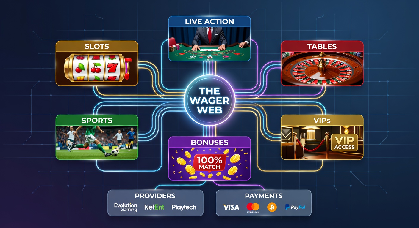 Seamless payment icons flowing into a network of slots, live dealers, sports events, and VIP lounges on a mobile screen